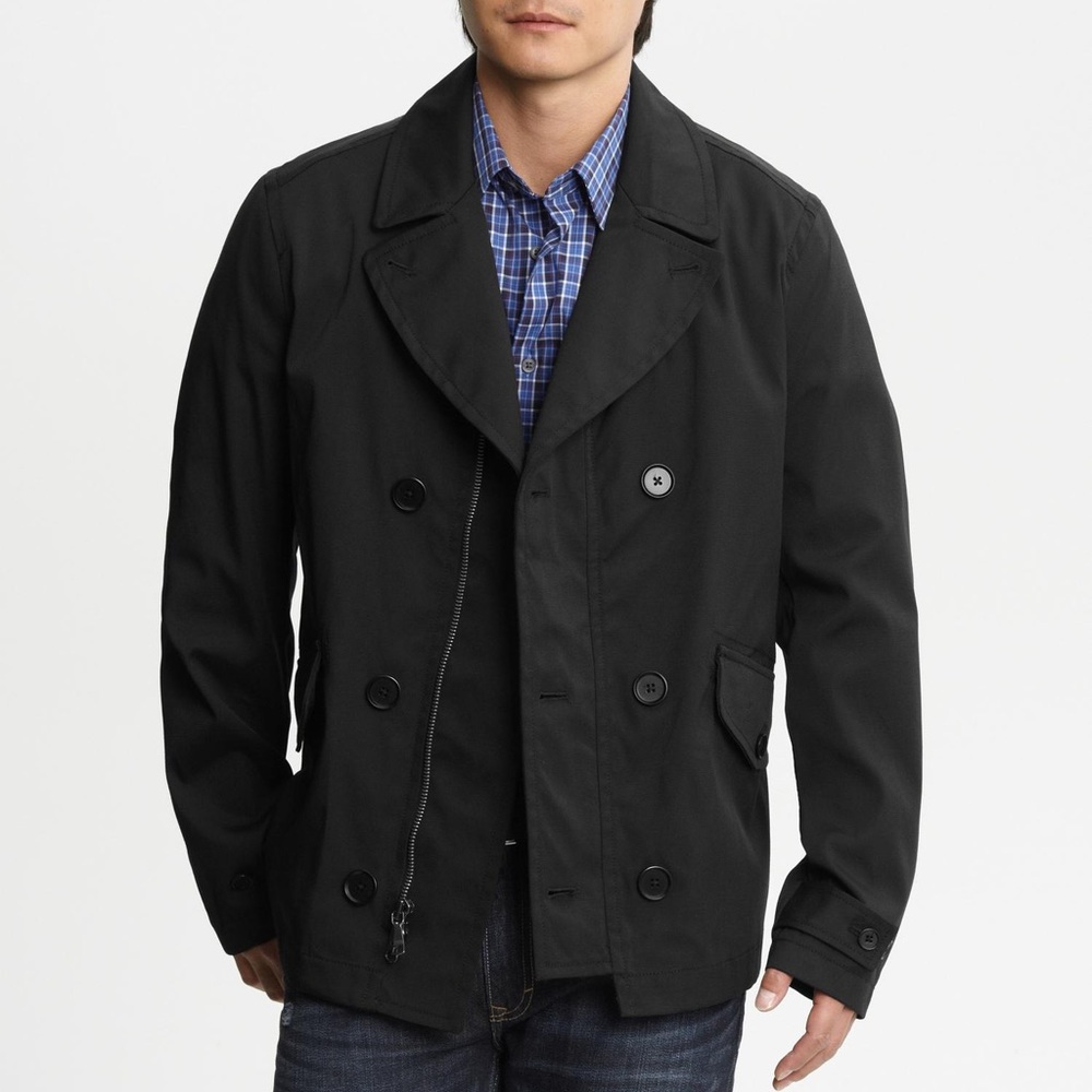 COPY - Banana Republic Mens Black Zip Peacoat
